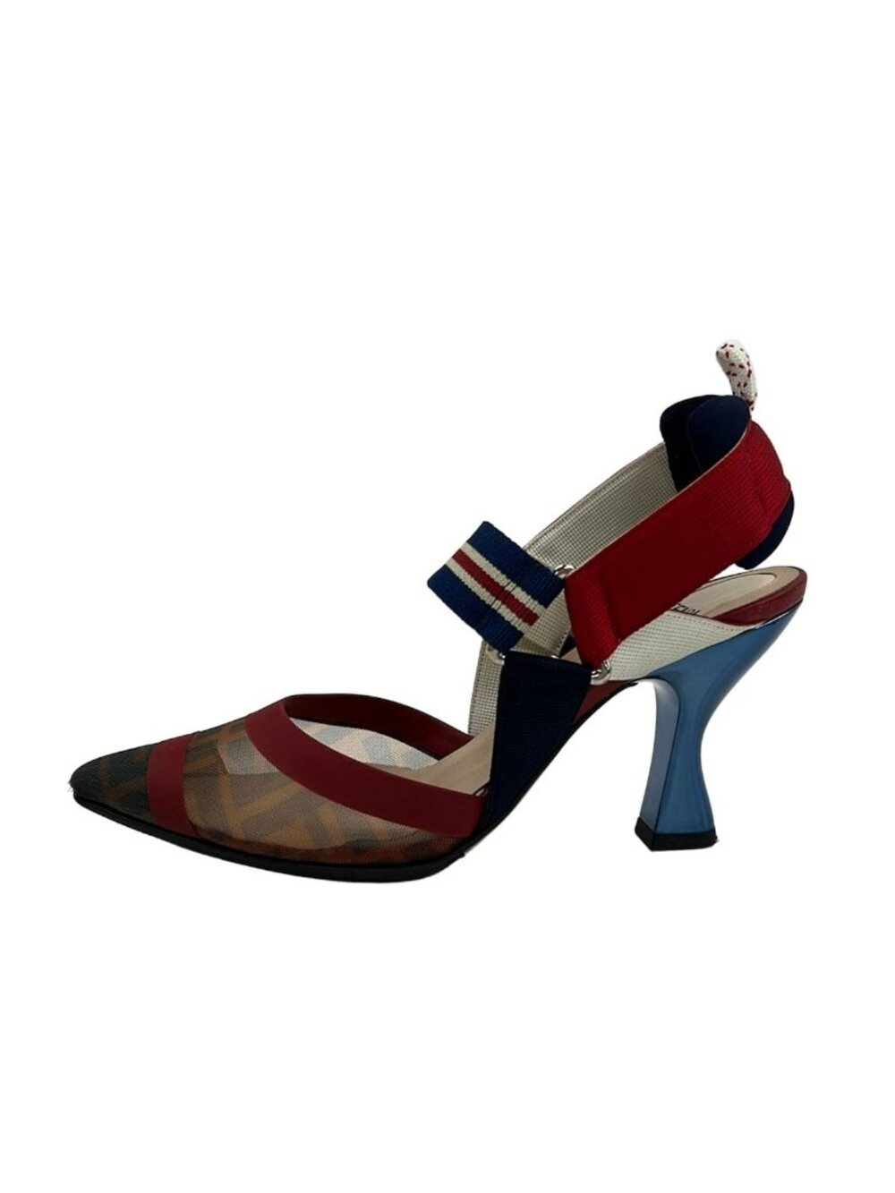 Fendi Sandals Colibri Red Blue Ivory Mesh Tricolor Zucca Pattern